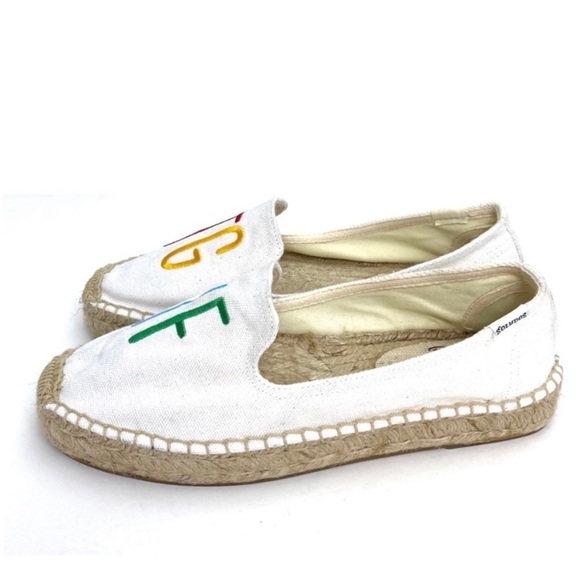 SOLUDOS x ASHKAHN TGIF Embroidered Canvas Espadrilles Flats in White Size 7.5 - Picture 6 of 12